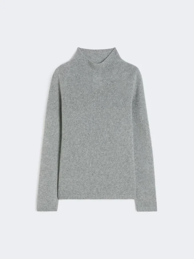 Wool and cashmere yarn polo-neck sweater, medium grey
