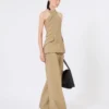 Wool and silk poplin sleeveless jacket, camel