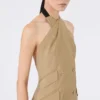 Wool and silk poplin sleeveless jacket, camel