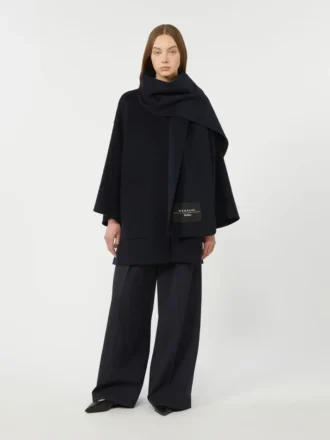 Wool-blend coat with scarf, navy