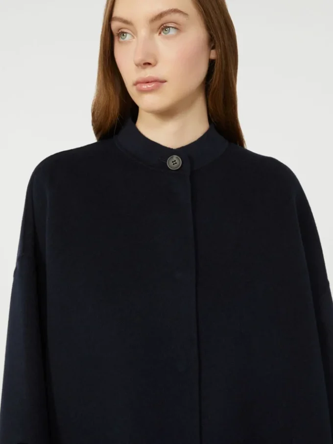Wool-blend coat with scarf, navy