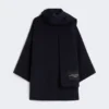 Wool-blend coat with scarf, navy