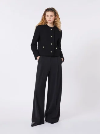 Wool-blend crew-neck jacket, black