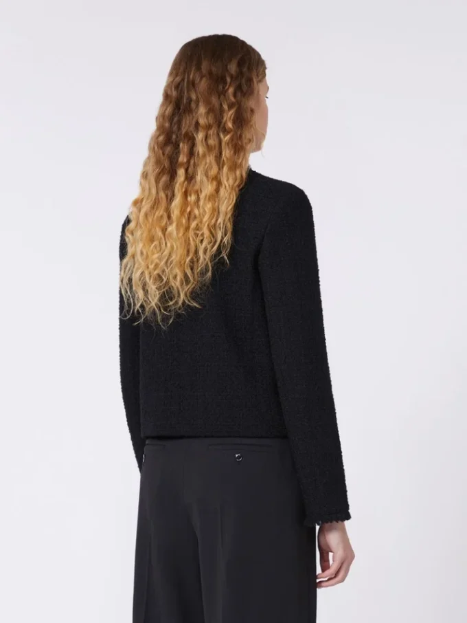 Wool-blend crew-neck jacket, black