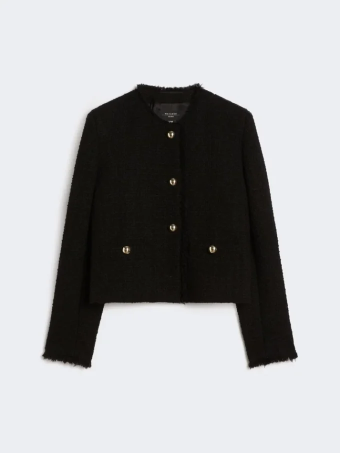 Wool-blend crew-neck jacket, black