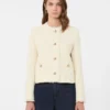 Wool-blend crew-neck jacket, ecru