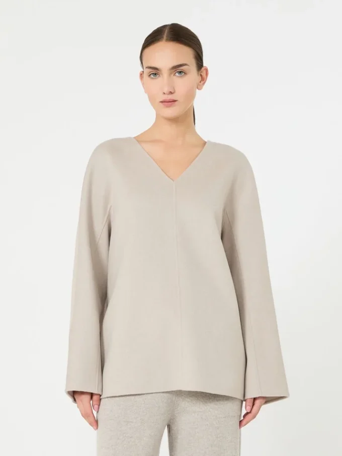 Wool broadcloth blouse, beige