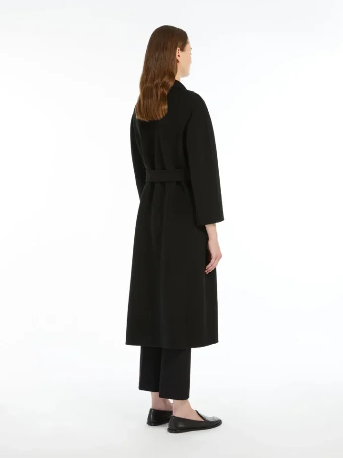 Wool broadcloth midi coat, black