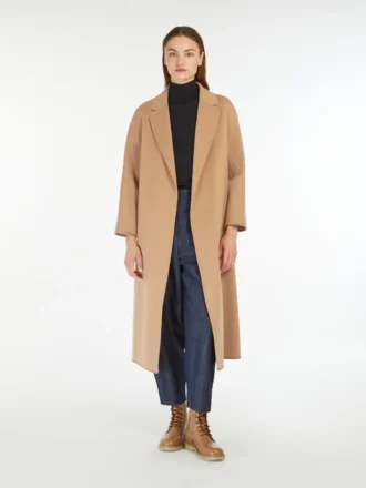 Wool broadcloth midi coat, camel