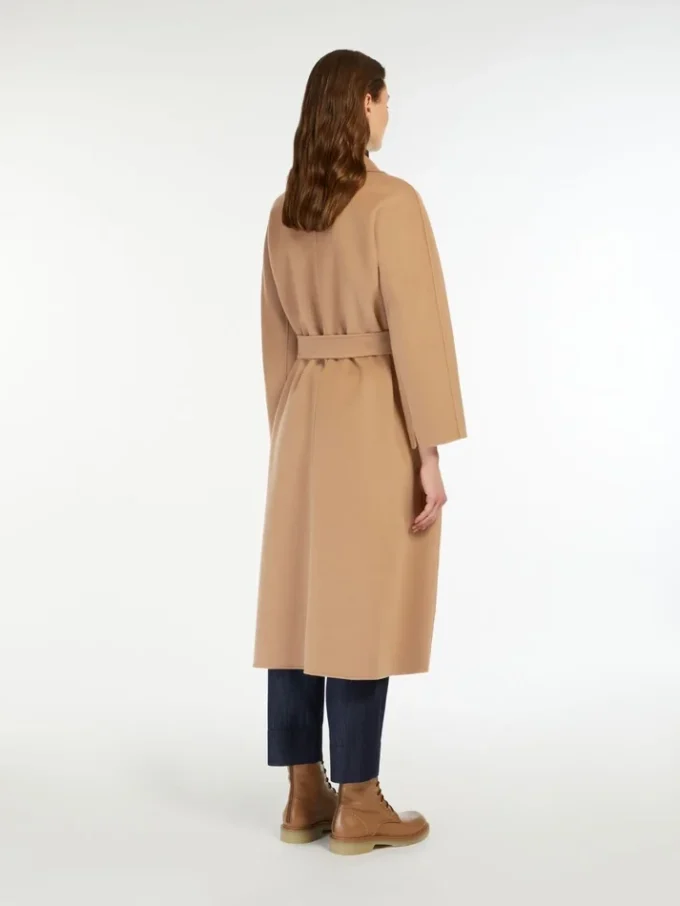 Wool broadcloth midi coat, camel
