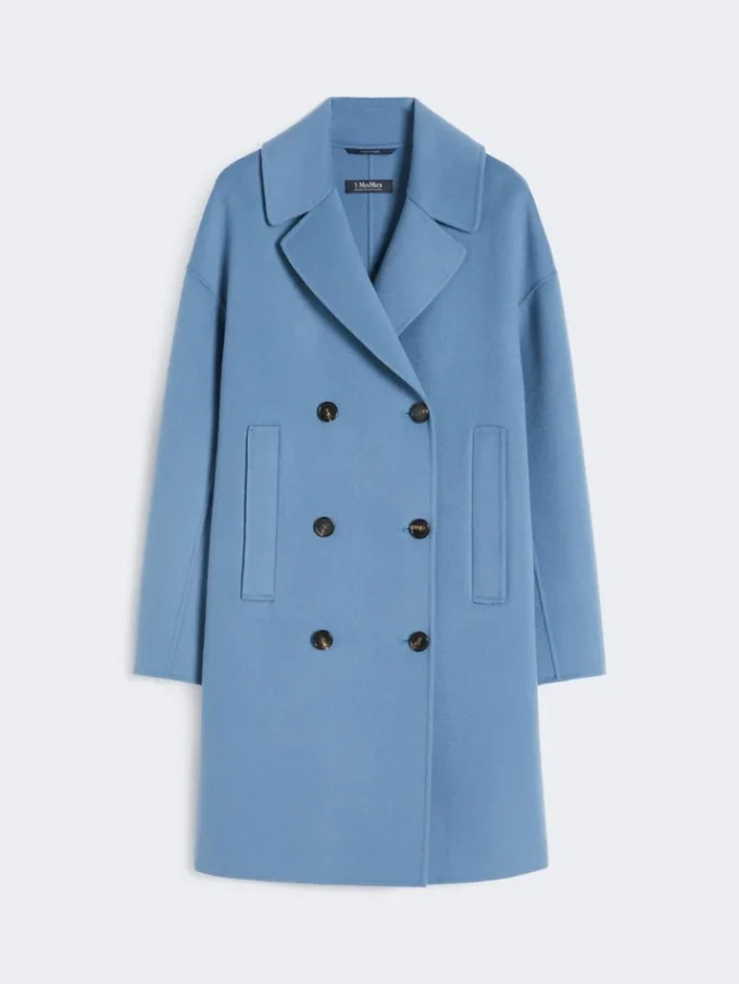 Wool broadcloth midi coat, light blue