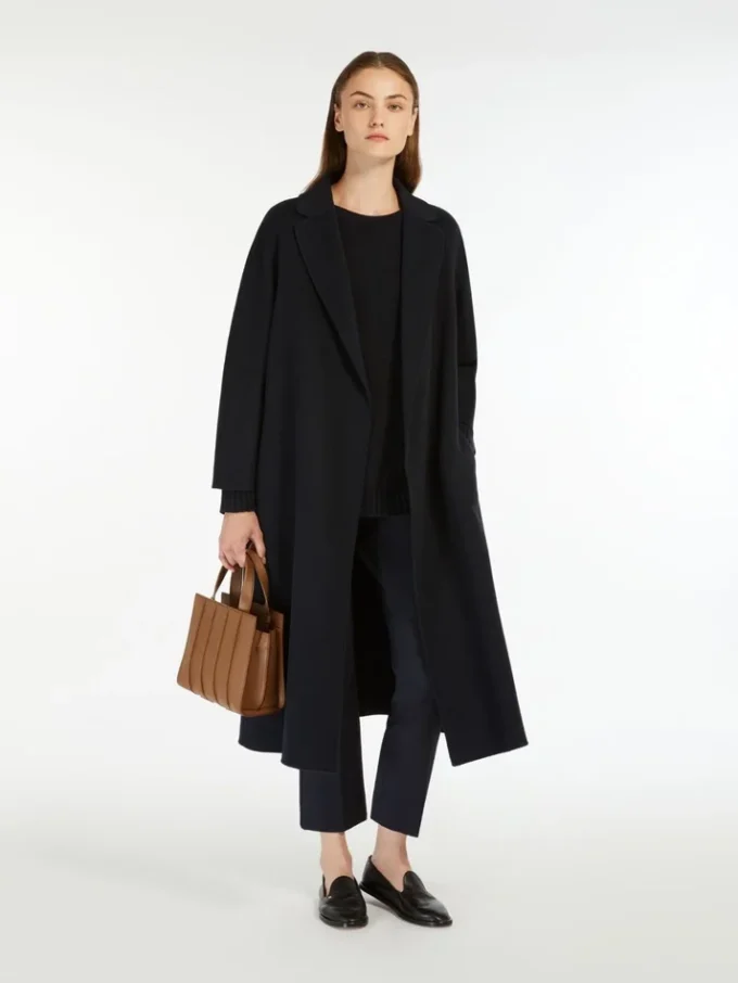 Wool broadcloth midi coat, midnightblue