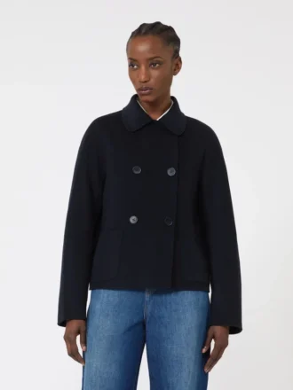 Wool, cashmere and silk boxy jacket, navy