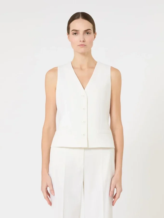 Wool crepe gilet, white