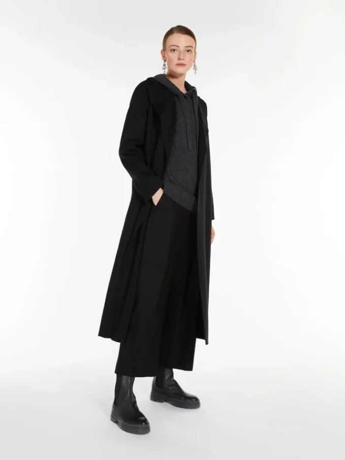 Wool drap wrap coat, black