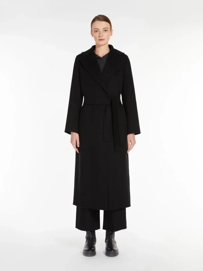 Wool drap wrap coat, black