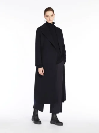 Wool drap wrap coat, ultramarine