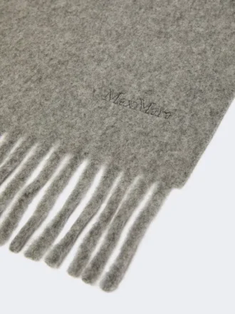 Wool scarf with embroidery, medium grey Wool scarf with embroidery, medium grey