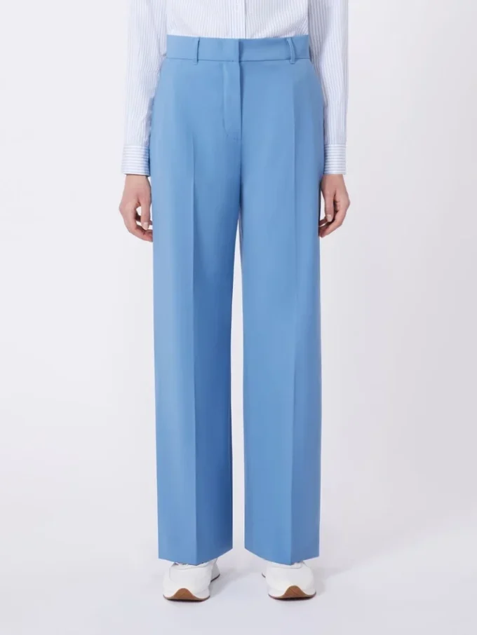 Woollen cloth palazzo trousers, light blue