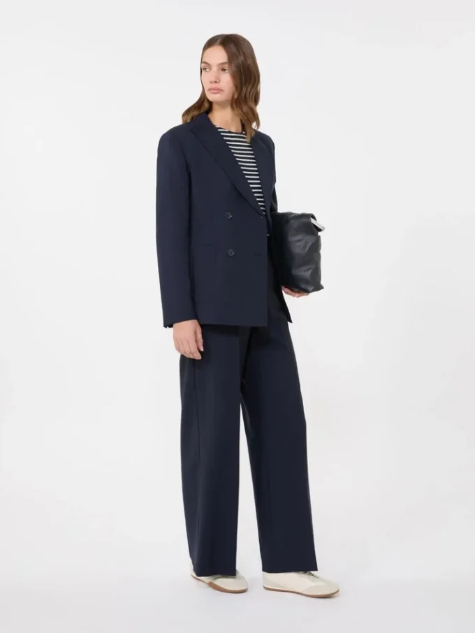 Double-breasted stretch wool blazer, navy