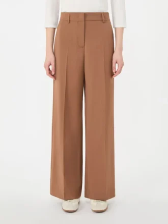 Woollen cloth palazzo trousers, tobacco