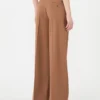 Woollen cloth palazzo trousers, tobacco