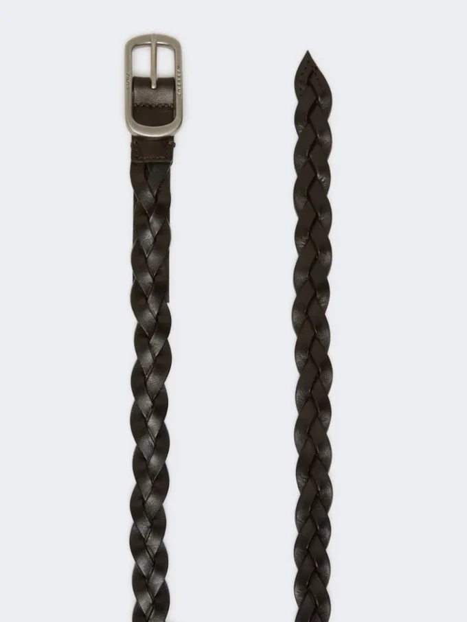 Woven leather belt, dark brown