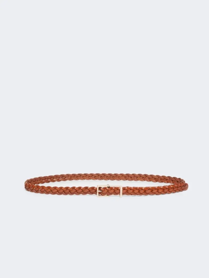 Woven leather belt, rust