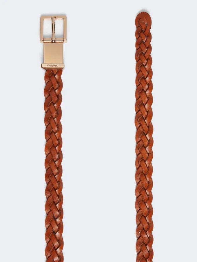 Woven leather belt, rust