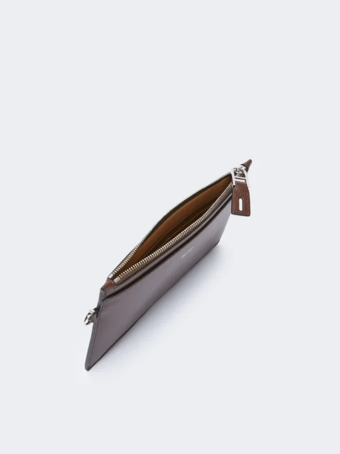 Wrist-strap leather pouch, cocoa